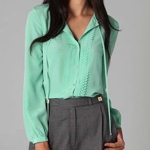 NWT DVF Silk Blouse with Ruffle Detail
